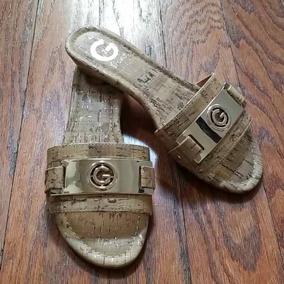 GUESS JEENA2 TAN CORK SANDAL SLIDES SIZE 6.5 - Picture 2 of 4
